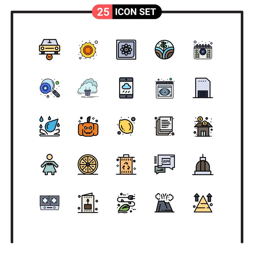 einstellen von 25 Vektor gefüllt Linie eben Farben auf Gitter zum geplanter Termin Pflanze tagsüber Umgebung Daten editierbar Vektor Design Elemente