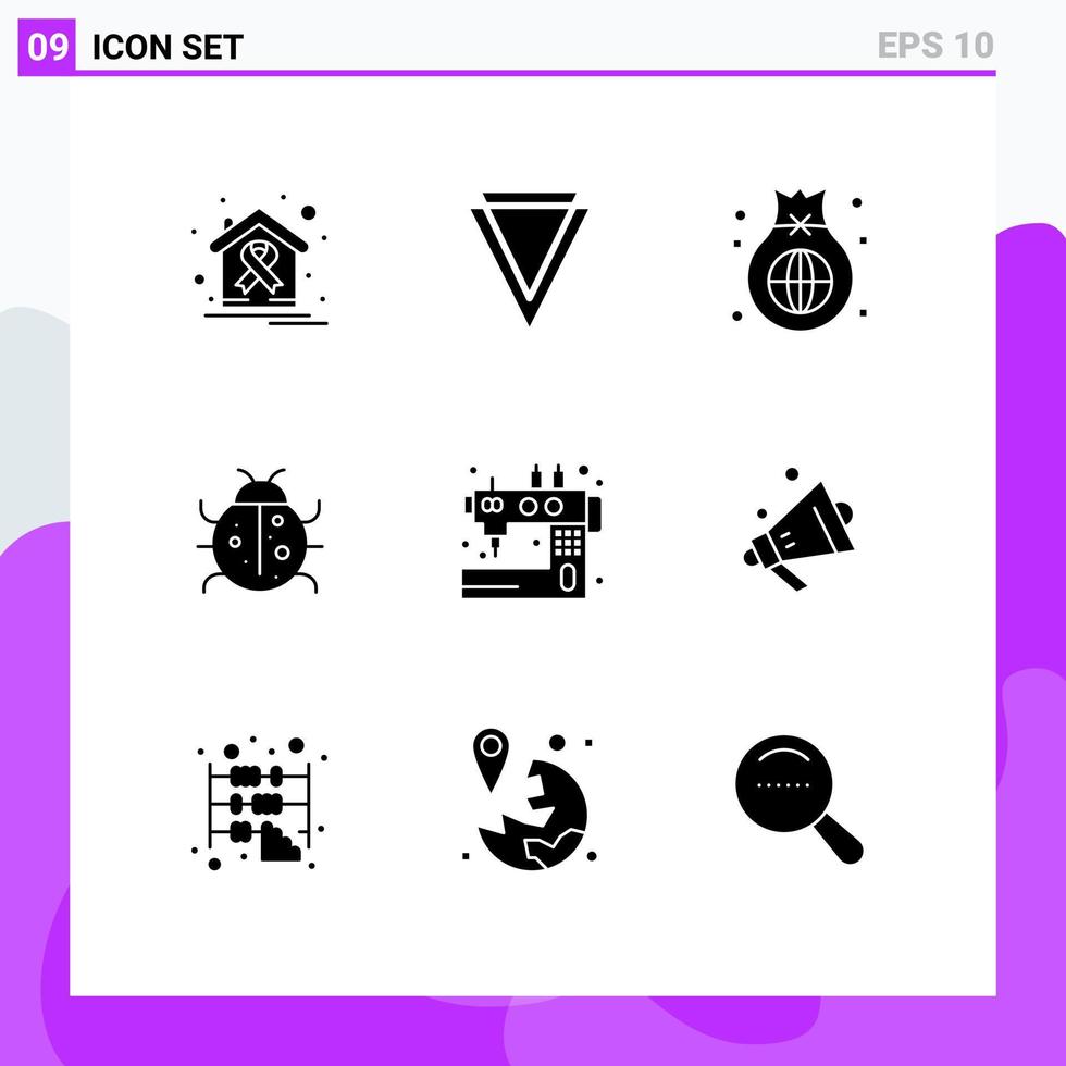 9 Universal- solide Glyphen einstellen zum Netz und Handy, Mobiltelefon Anwendungen Natur Insekt Krypto Währung süß global editierbar Vektor Design Elemente