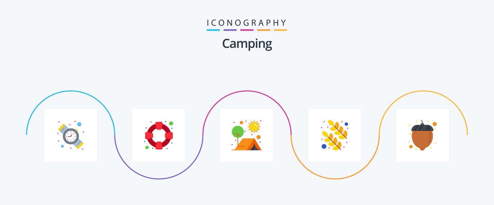 Camping eben 5 Symbol Pack einschließlich . Haselnuss. draussen. Lebensmittel. Blätter vektor