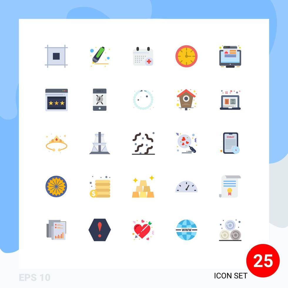 mobil gränssnitt platt Färg uppsättning av 25 piktogram av webb marknadsföring datum omvandling stoppur redigerbar vektor design element