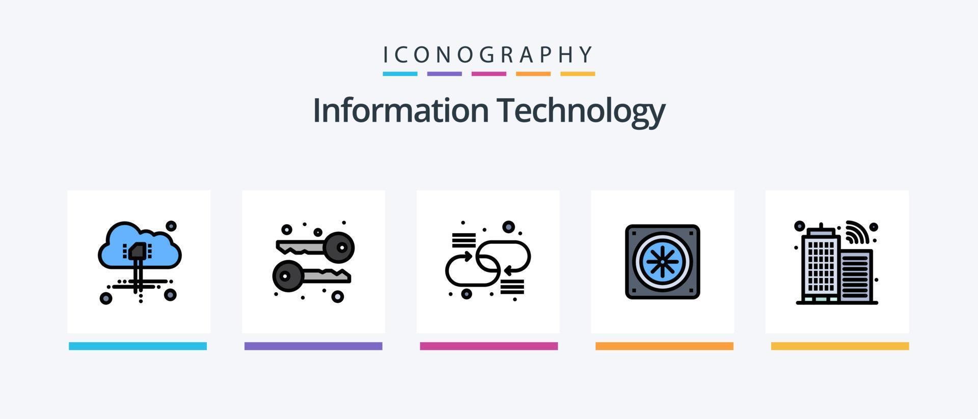 Information Technologie Linie gefüllt 5 Symbol Pack einschließlich weltweit. Internet. Schnittstelle. Kommunikation. Telekommunikation. kreativ Symbole Design vektor