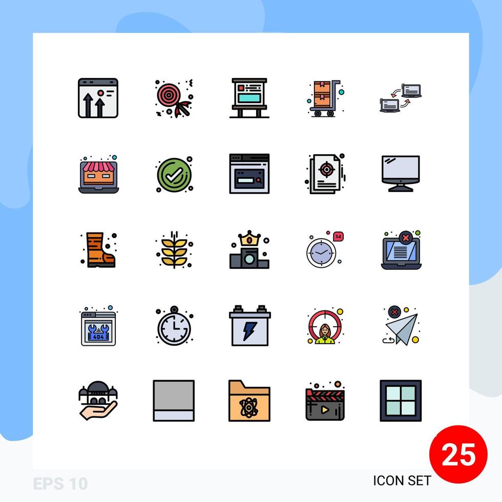mobil gränssnitt fylld linje platt Färg uppsättning av 25 piktogram av förbindelse handla vagn reklam handla vagn blygd- redigerbar vektor design element
