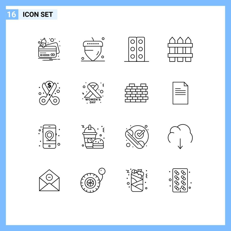 piktogram uppsättning av 16 enkel konturer av pengar kostar labb trä Hem redigerbar vektor design element