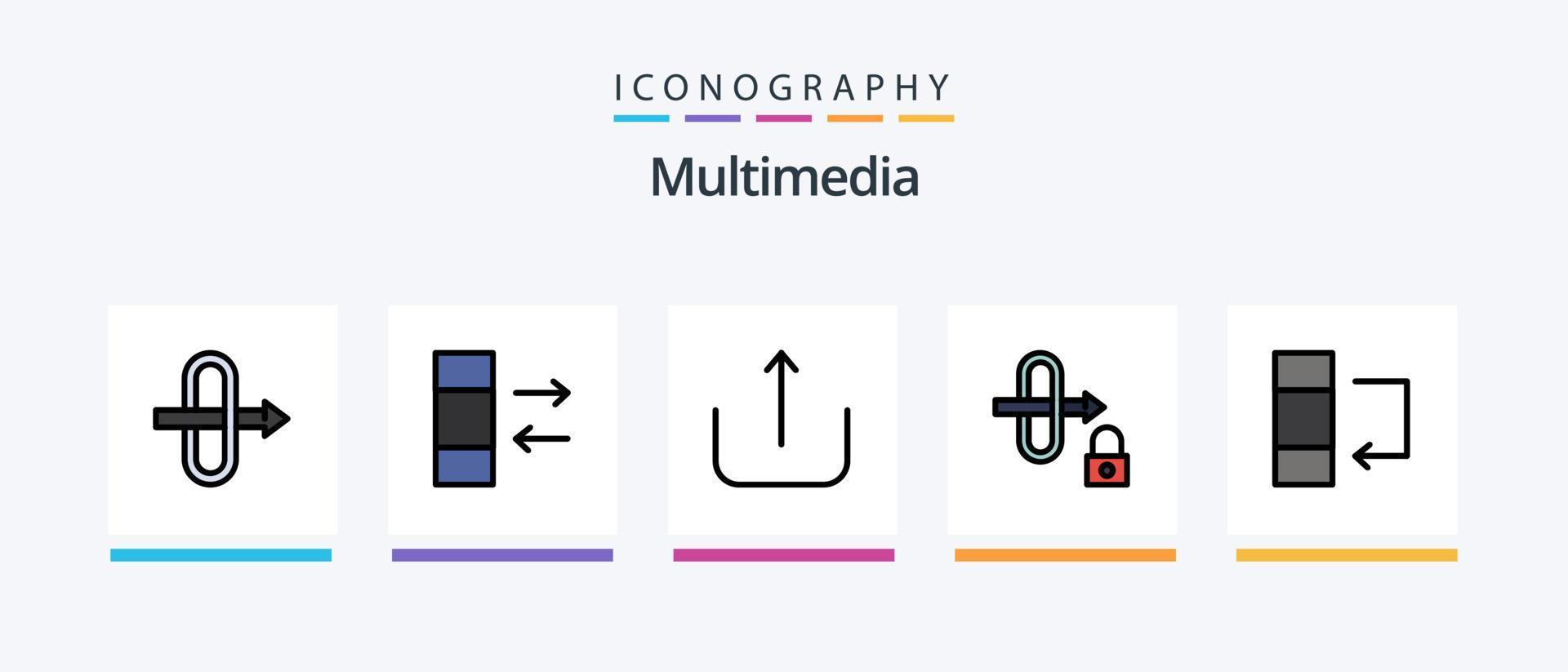 multimedia linje fylld 5 ikon packa Inklusive . nedåtgående. data. kreativ ikoner design vektor