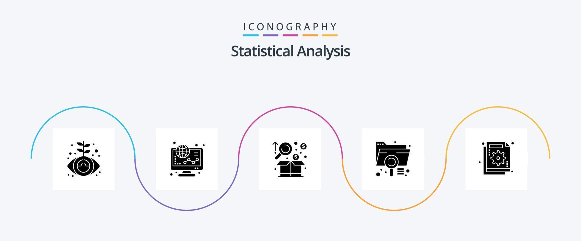 statistisch Analyse Glyphe 5 Symbol Pack einschließlich Verlängerung. Daten. Einkaufen. Analyse. Graph vektor