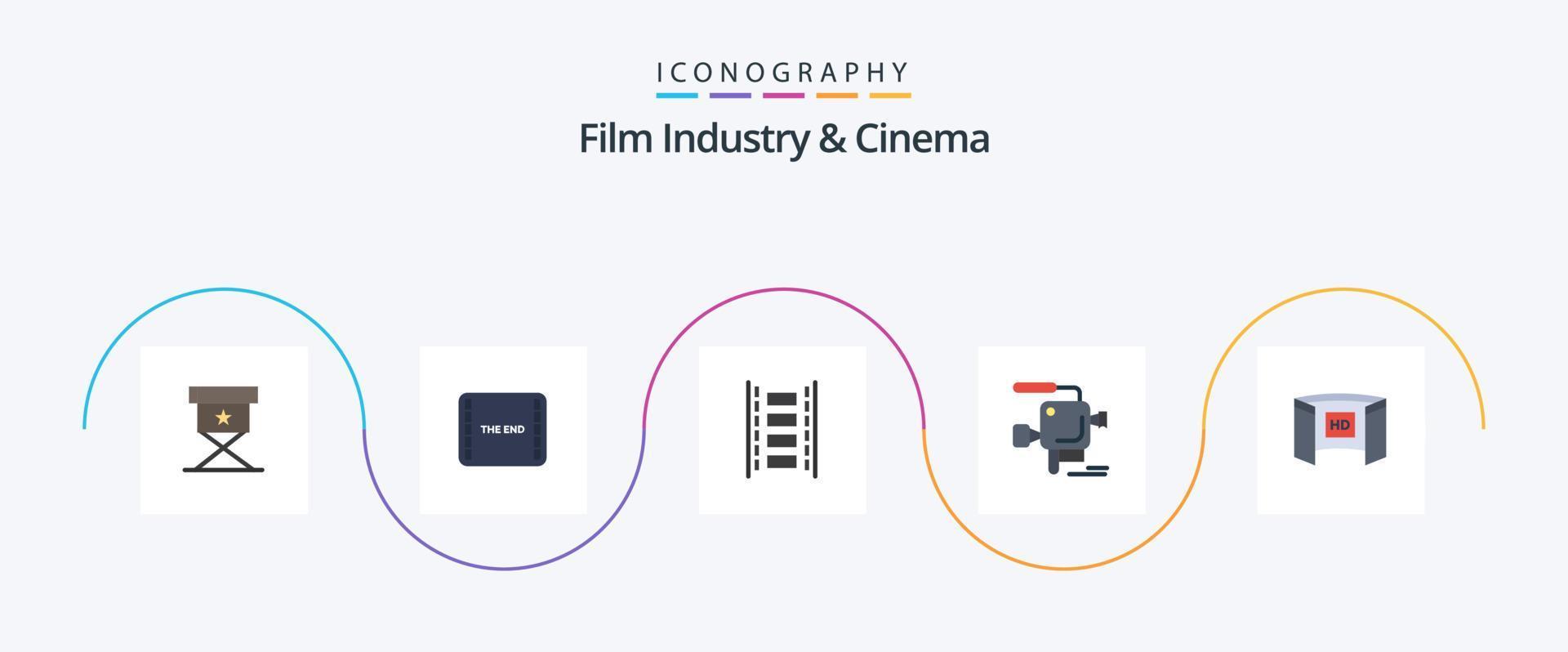 cenima platt 5 ikon packa Inklusive skärm. filmkonst. filma. filma kamera. bio vektor