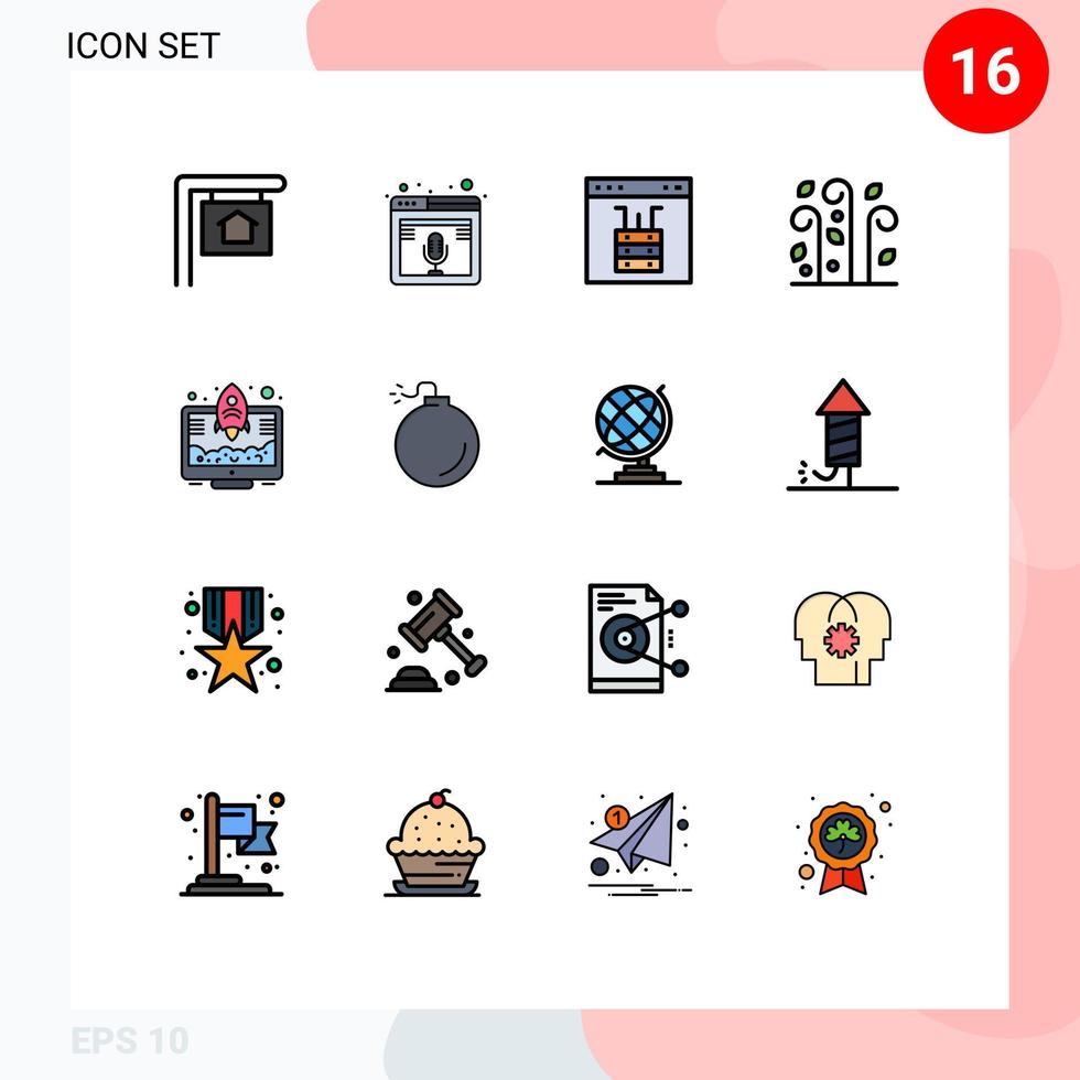 Benutzer Schnittstelle Pack von 16 Basic eben Farbe gefüllt Linien von Unternehmer das Erntedankfest Browser Blätter Server editierbar kreativ Vektor Design Elemente