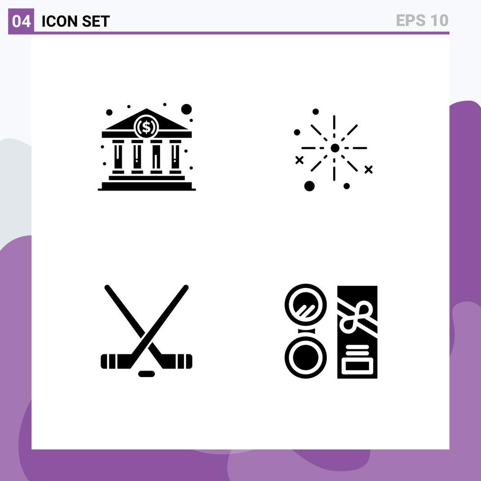uppsättning av 4 modern ui ikoner symboler tecken för Bank Hem festival regering fira hokey redigerbar vektor design element