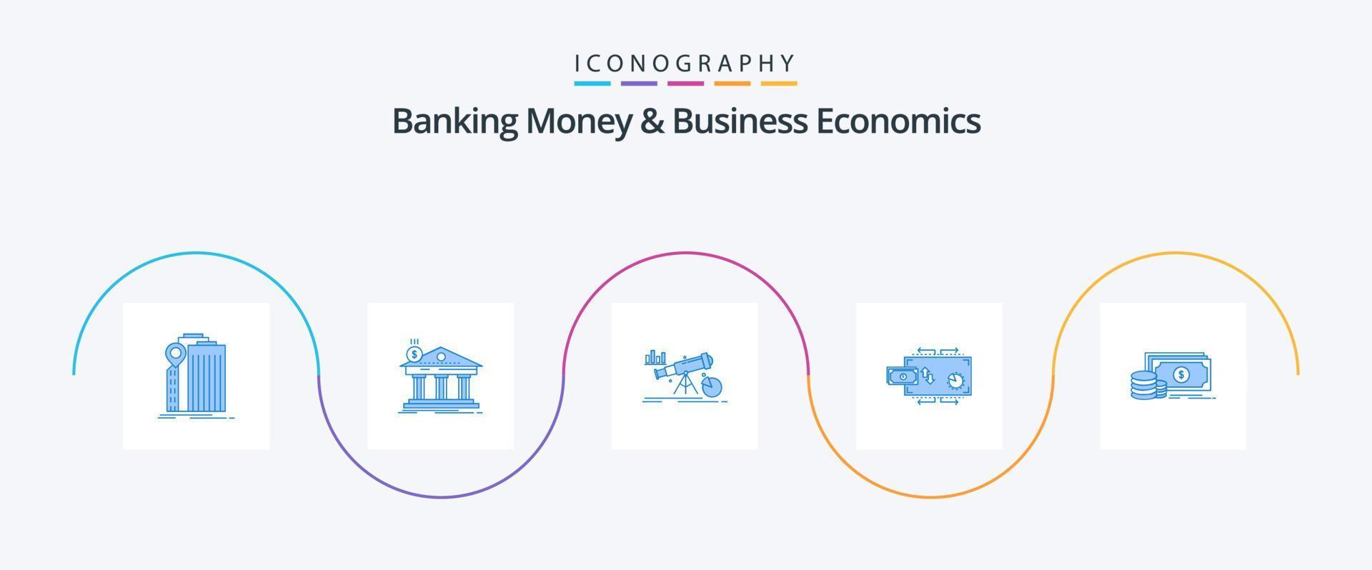 bank pengar och företag ekonomi blå 5 ikon packa Inklusive marknadsföring. finansiera. byggnad. förutsägelse. prognos vektor
