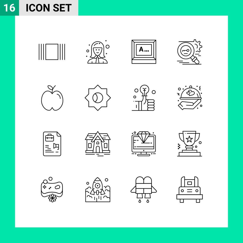 uppsättning av 16 modern ui ikoner symboler tecken för äpple säkra skärm forskning nyckel redigerbar vektor design element