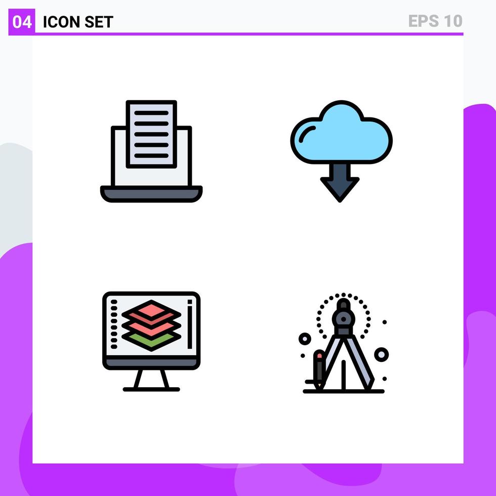 uppsättning av 4 kommersiell fylld linje platt färger packa för bärbar dator dela med sig moln ladda ner precision redigerbar vektor design element