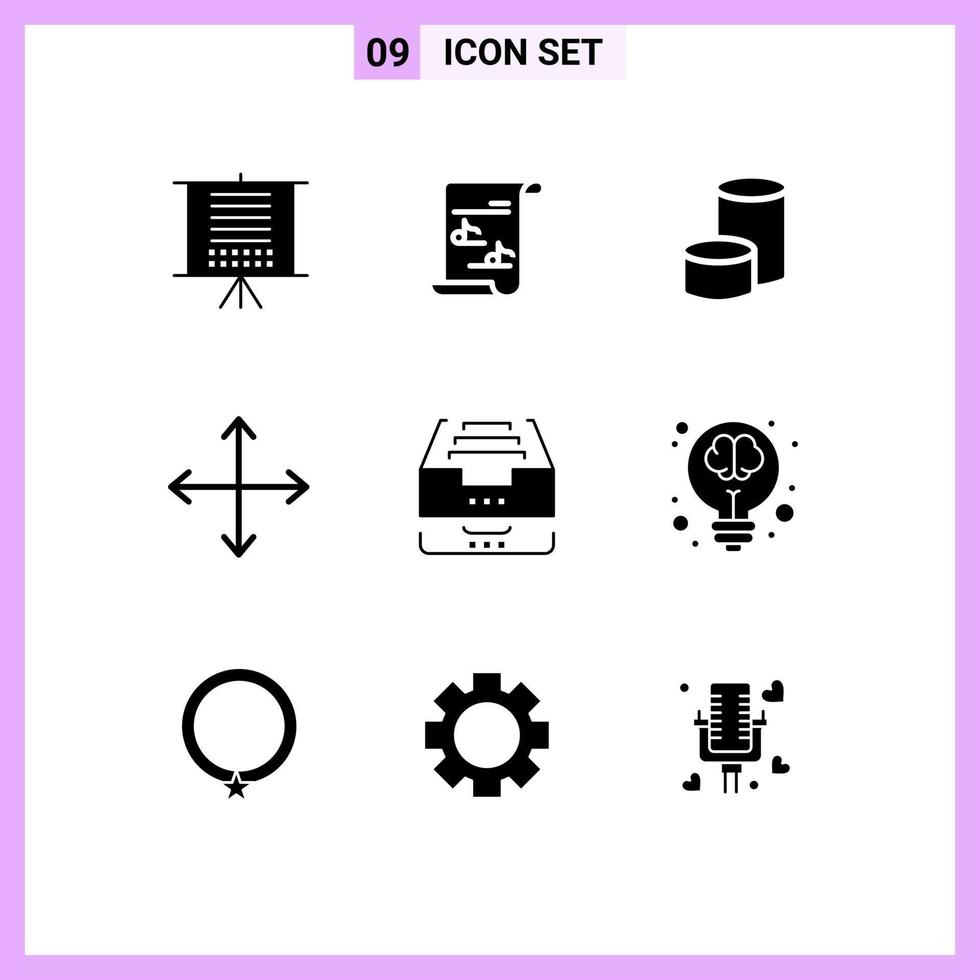 modern uppsättning av 9 fast glyfer och symboler sådan som låda motsatser nova mynt navigering pilar redigerbar vektor design element