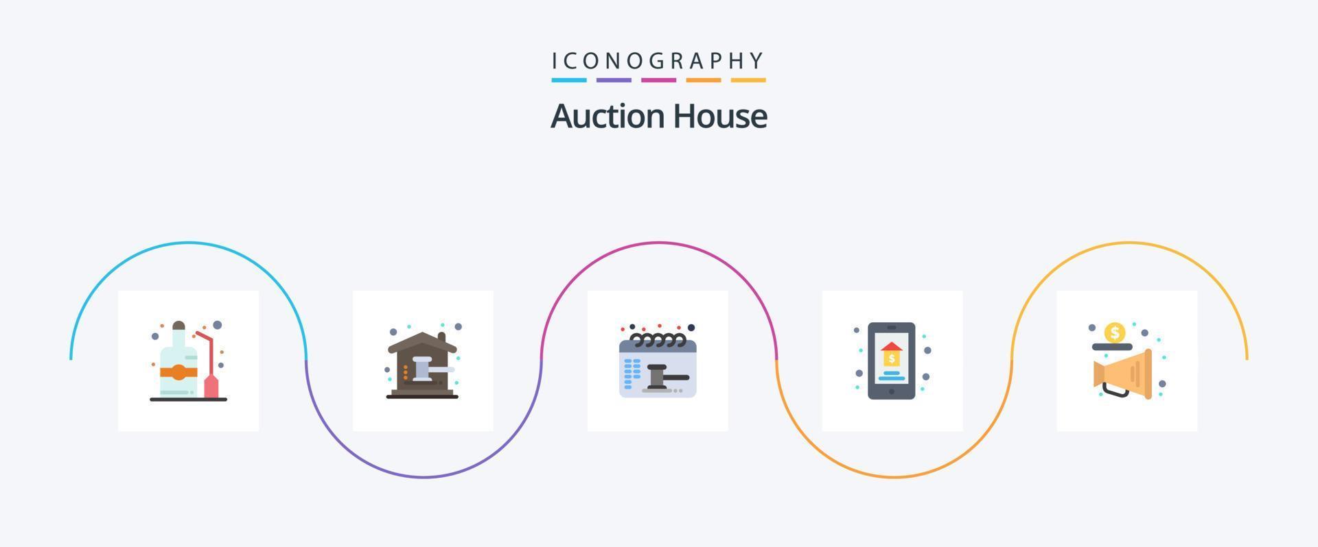 auktion platt 5 ikon packa Inklusive verklig egendom. Hem. hus. auktion. balans vektor