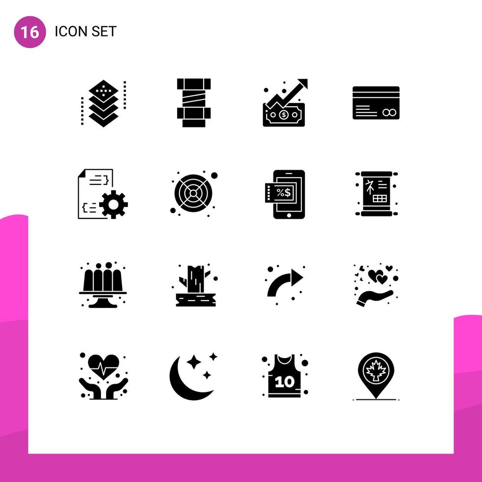 16 thematisch Vektor solide Glyphen und editierbar Symbole von Entwicklung Zahlungen Graph E-Commerce Karte editierbar Vektor Design Elemente