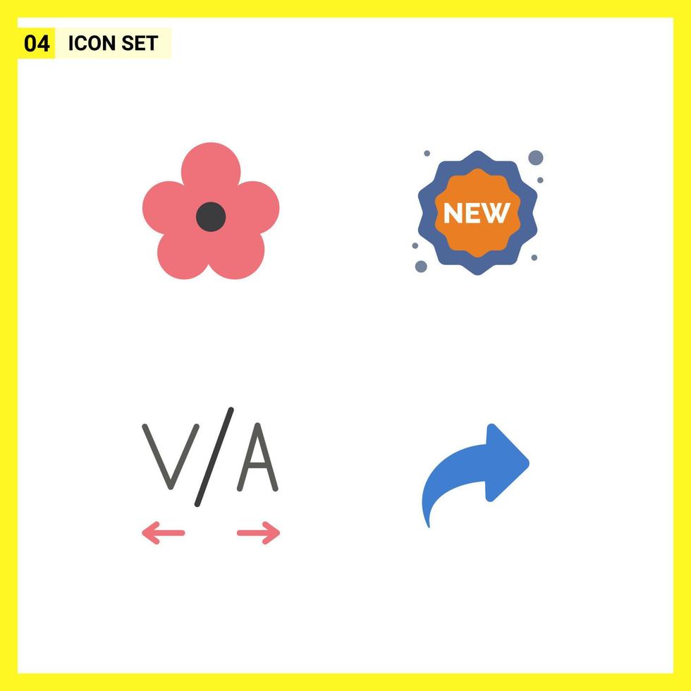 modern uppsättning av 4 platt ikoner pictograph av blomma text närvarande ny riktning redigerbar vektor design element