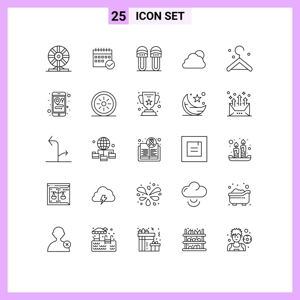 piktogram uppsättning av 25 enkel rader av moln toffel kalender Skodon kläder redigerbar vektor design element