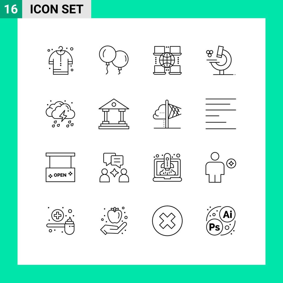 uppsättning av 16 modern ui ikoner symboler tecken för Bank väder företag regn moln redigerbar vektor design element