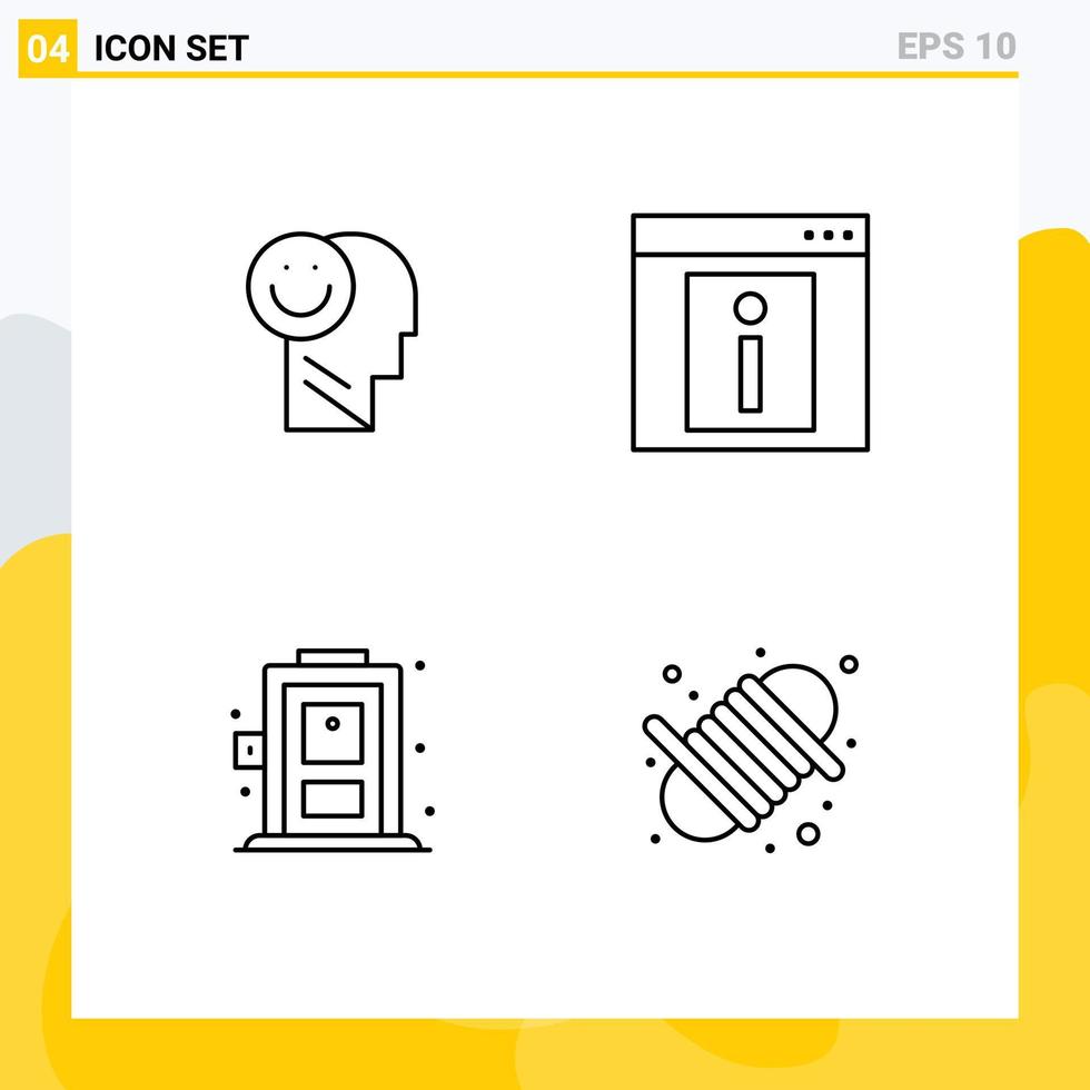 piktogram uppsättning av 4 enkel fylld linje platt färger av lycka webb sida liv info levande redigerbar vektor design element