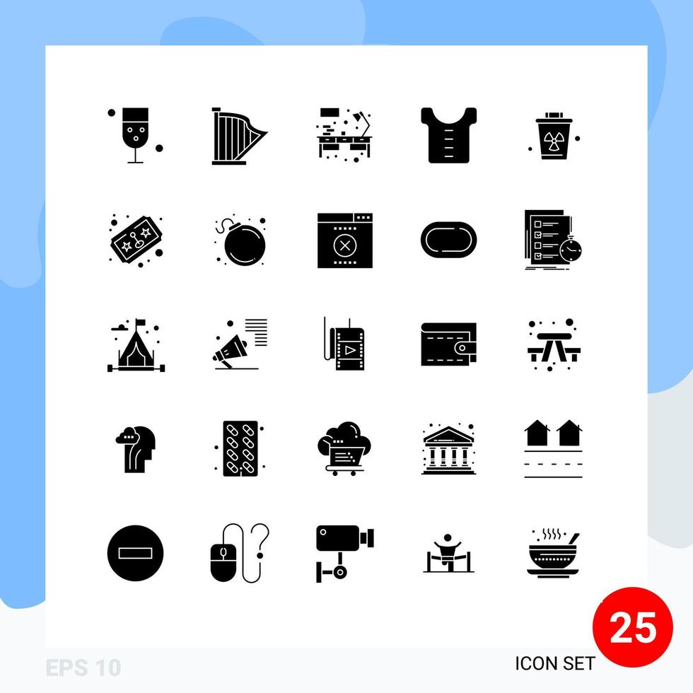 Piktogramm einstellen von 25 einfach solide Glyphen von Umgebung Kleider Musik- Baby Tabelle editierbar Vektor Design Elemente