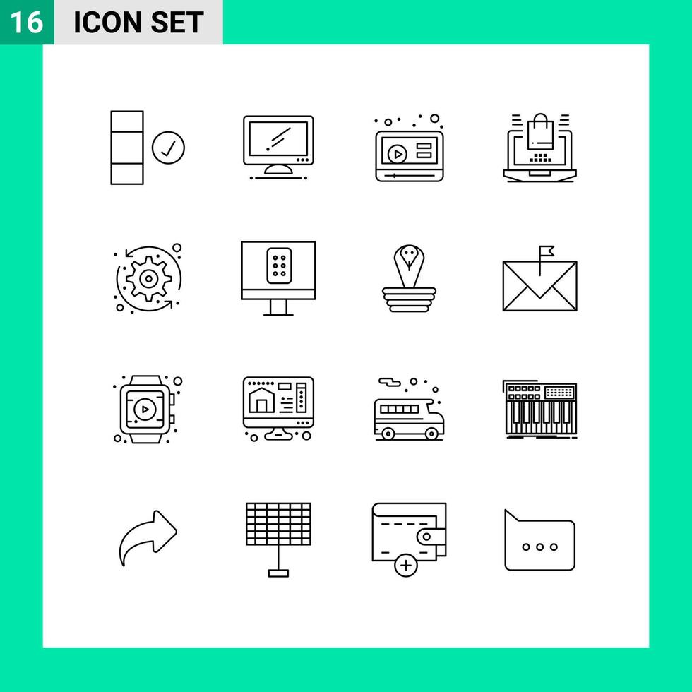 piktogram uppsättning av 16 enkel konturer av systemet pilar marknadsföring handla bärbar dator redigerbar vektor design element
