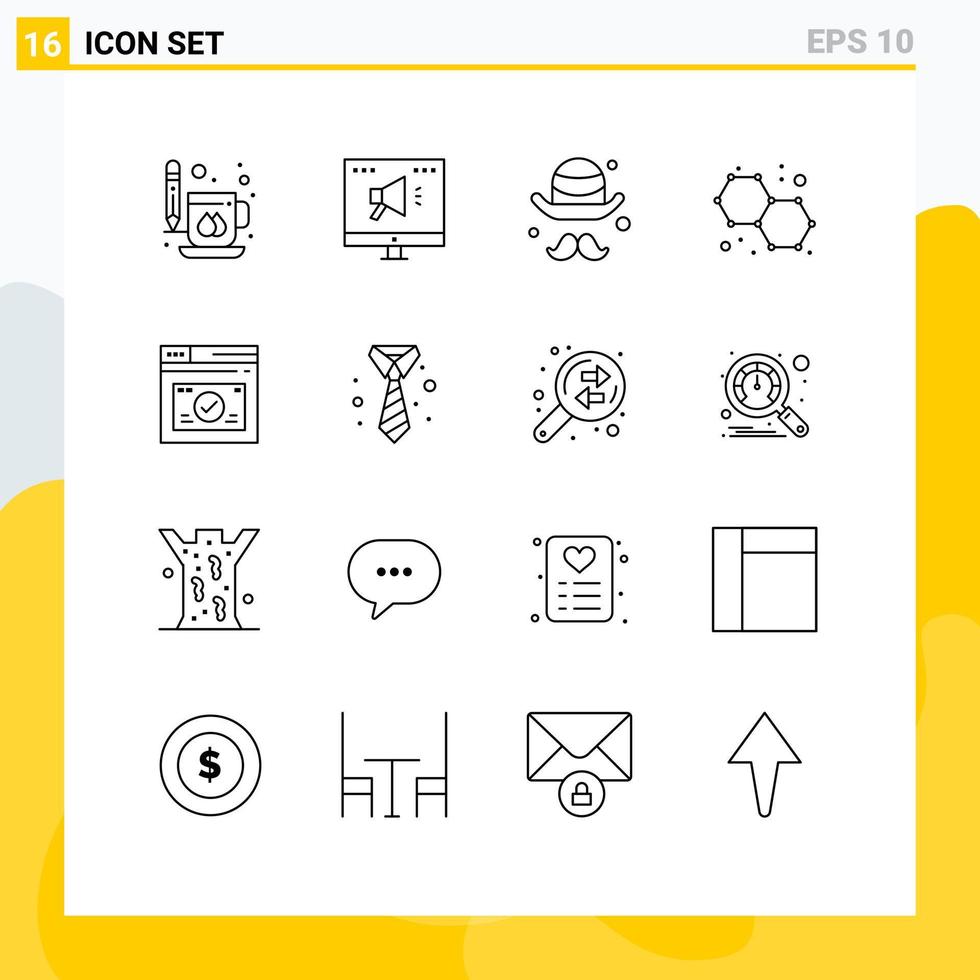 modern uppsättning av 16 konturer pictograph av säkra molekyl uppkopplad kemi fäder redigerbar vektor design element