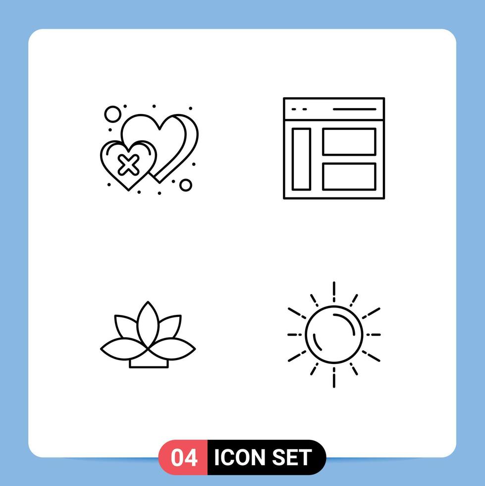 modern uppsättning av 4 fylld linje platt färger pictograph av motvilja blomma korsa vänster lotus redigerbar vektor design element