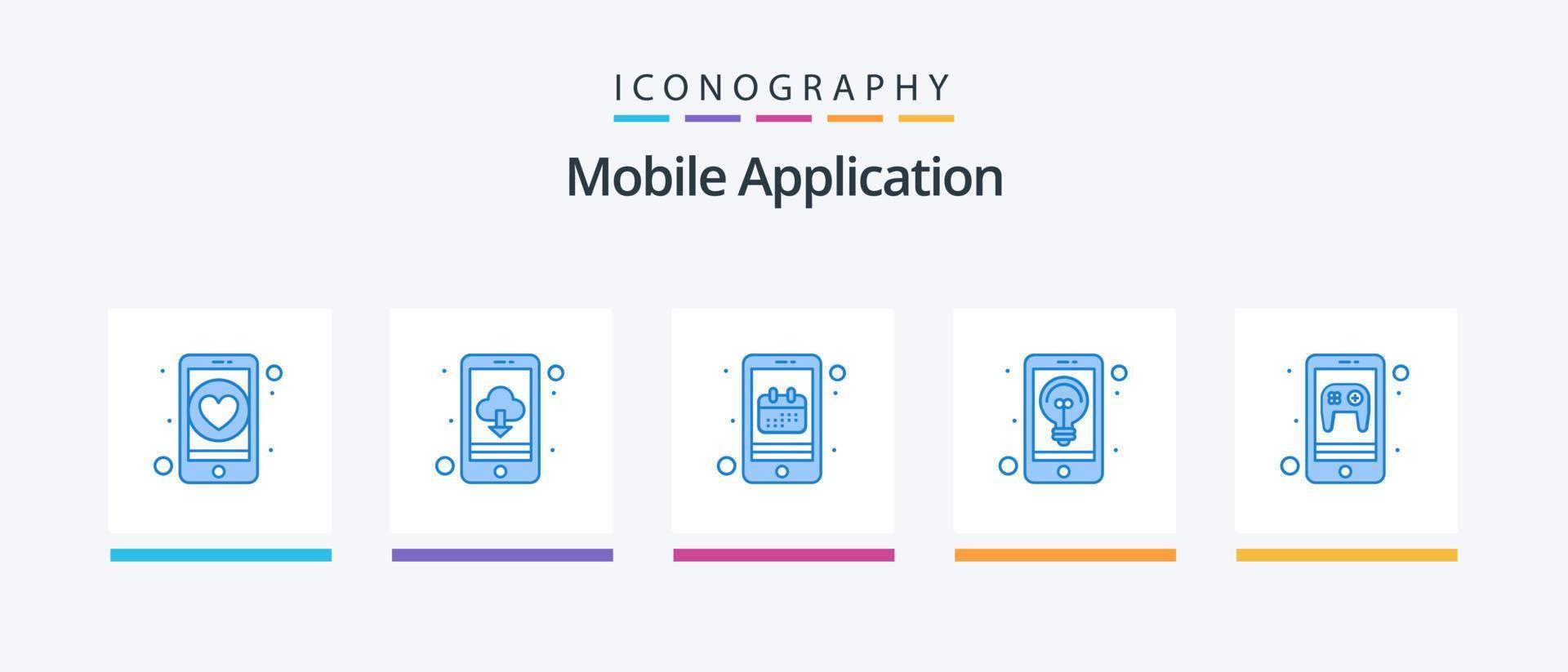 mobil Ansökan blå 5 ikon packa Inklusive underhållning. aning. dagordning. kreativitet. Ansökan. kreativ ikoner design vektor