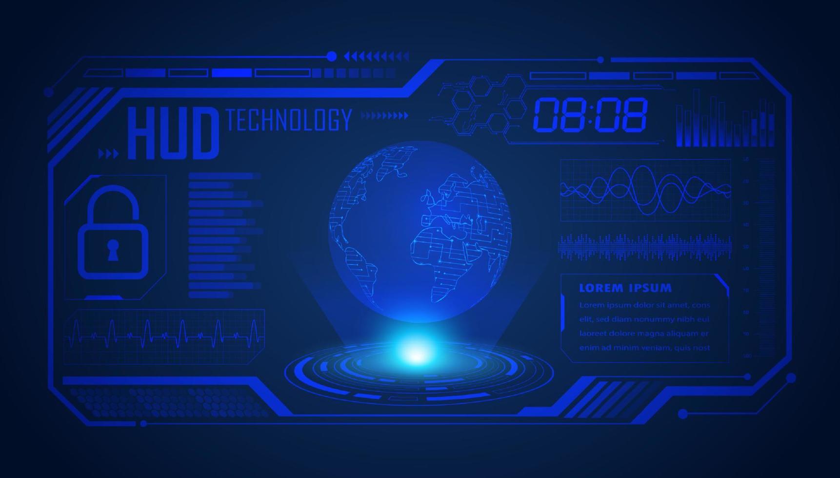 moderner hud-technologie-bildschirmhintergrund mit blauem globus vektor