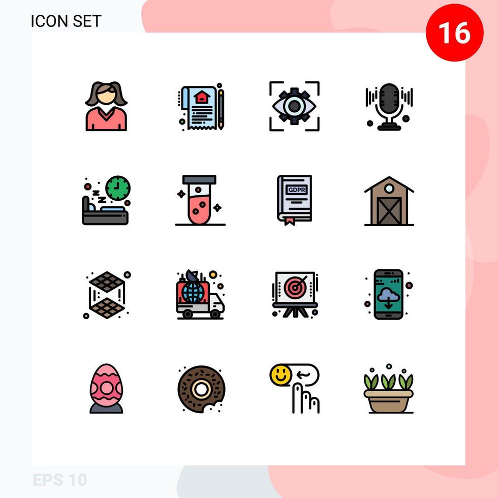 modern uppsättning av 16 platt Färg fylld rader pictograph av diet ljud syn mikrofon syn redigerbar kreativ vektor design element