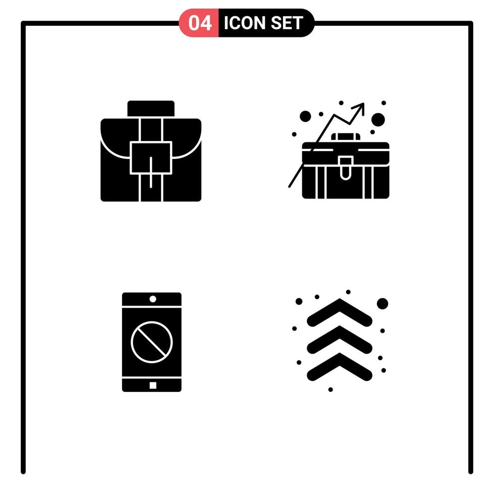 Universal- Symbol Symbole Gruppe von 4 modern solide Glyphen von Aktentasche Handy, Mobiltelefon Geschäft Wachstum Pfeile editierbar Vektor Design Elemente