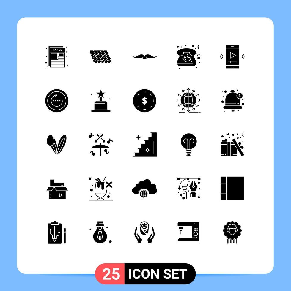 uppsättning av 25 modern ui ikoner symboler tecken för filma telefon mustasch kärlek män redigerbar vektor design element