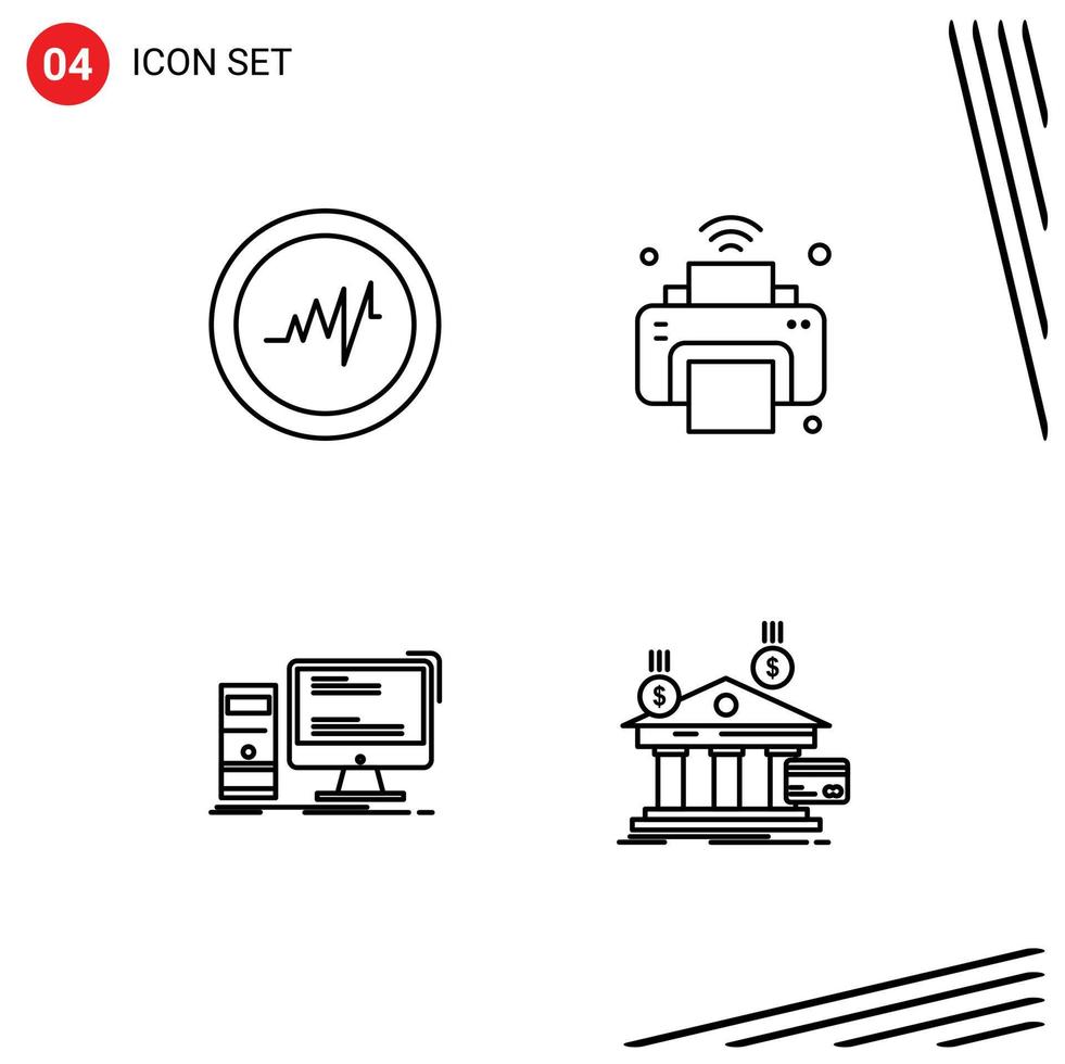Lager Vektor Symbol Pack von 4 Linie Zeichen und Symbole zum Herz Spielen Internet W-lan persönlich editierbar Vektor Design Elemente