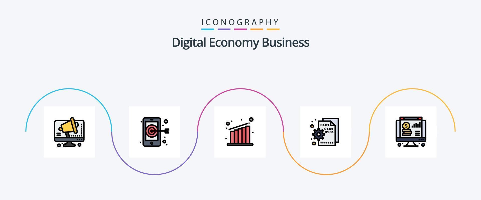 Digital Wirtschaft Geschäft Linie gefüllt eben 5 Symbol Pack einschließlich Netz. Dollar. Wachstum. Einstellung. Code vektor