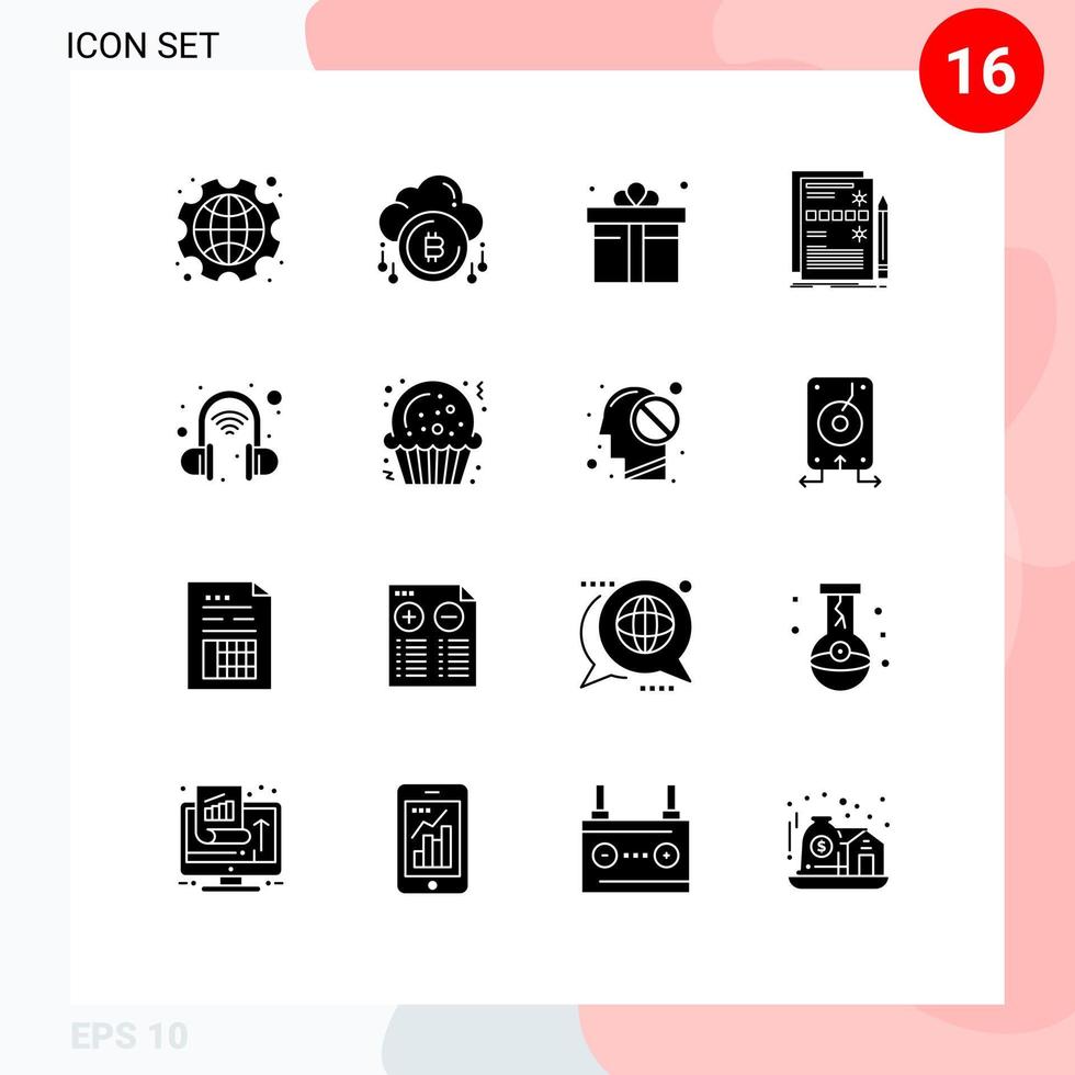 Universal- Symbol Symbole Gruppe von 16 modern solide Glyphen von Hardware- Daten d Komponente Verkauf editierbar Vektor Design Elemente