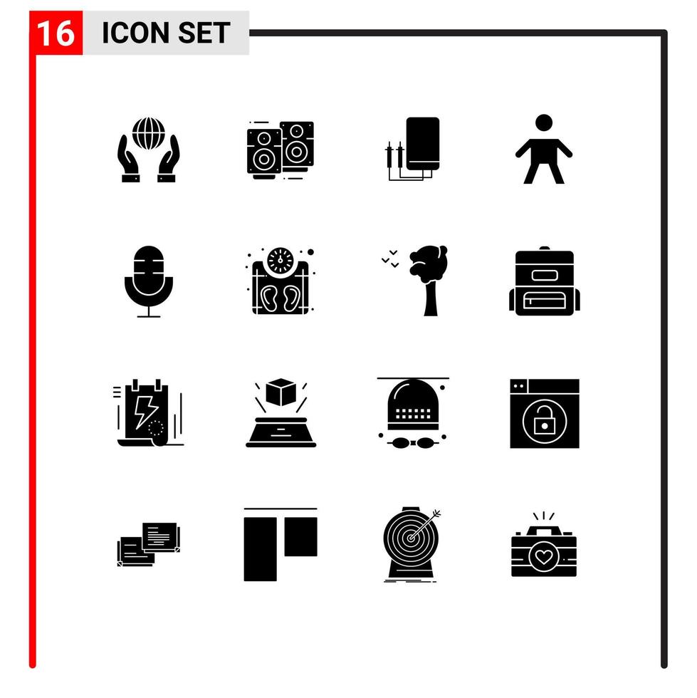 16 Universal- solide Glyphe Zeichen Symbole von Elektronik Menschen Voltmeter Kind Prüfer editierbar Vektor Design Elemente