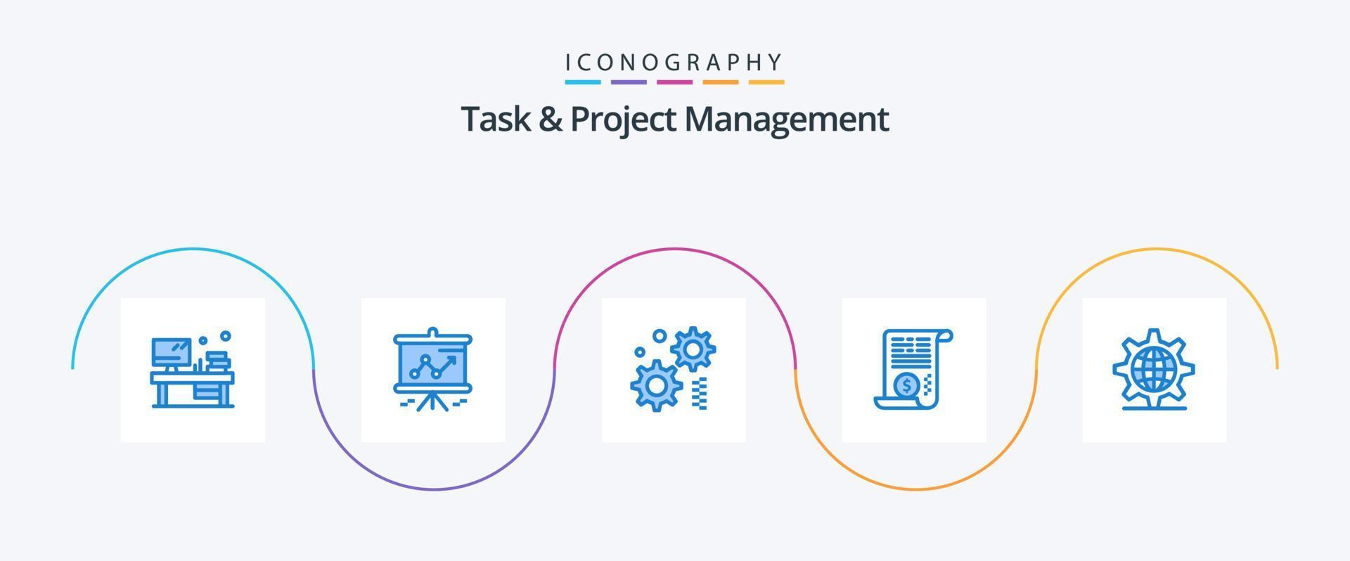 uppgift och projekt förvaltning blå 5 ikon packa Inklusive server. redskap. kugghjul. finansiera. anknytning vektor