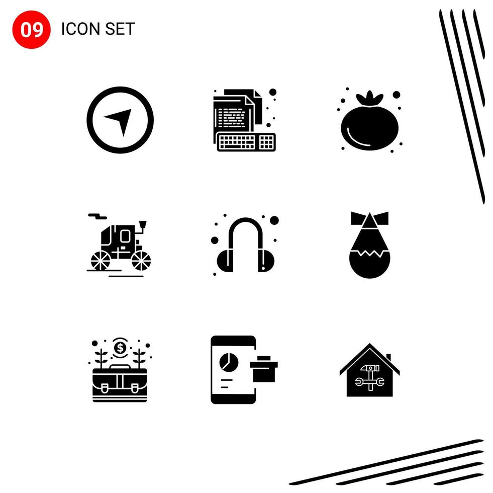 Lager Vektor Symbol Pack von 9 Linie Zeichen und Symbole zum Bombe Hilfe Essen Headset alt Transport editierbar Vektor Design Elemente