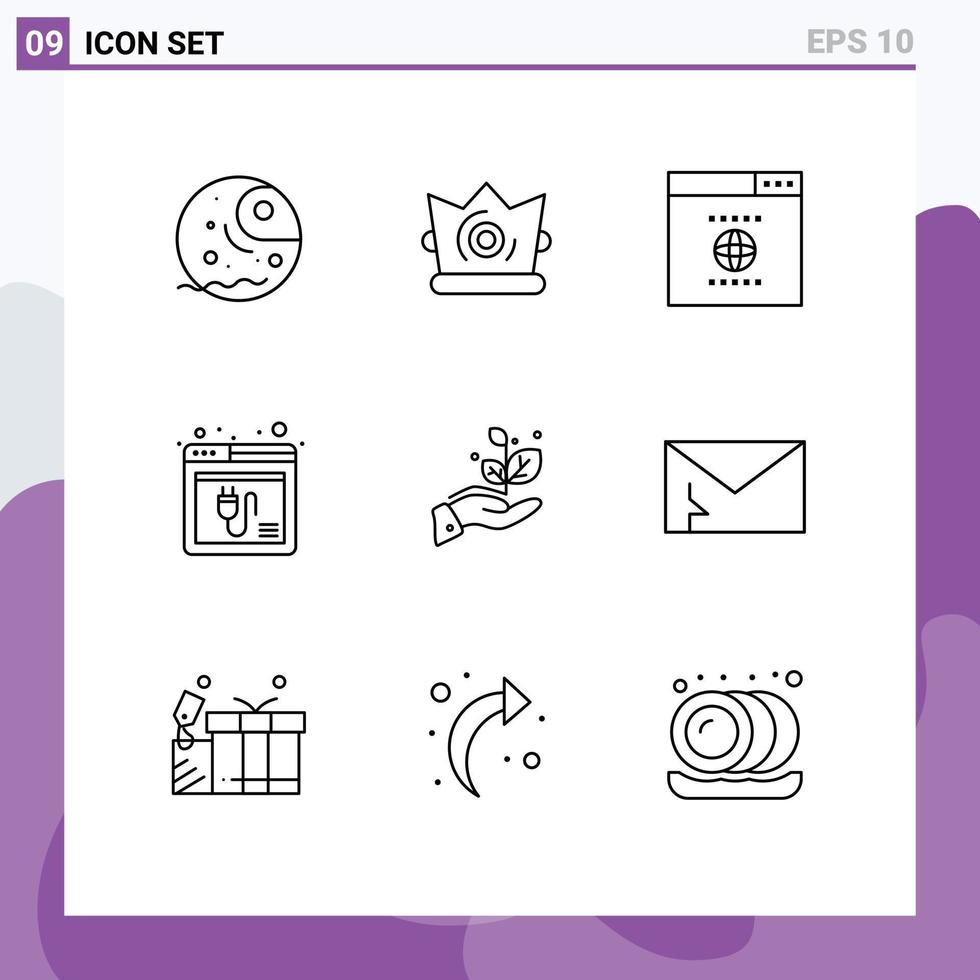grupp av 9 konturer tecken och symboler för växa hemsida browser webb internet redigerbar vektor design element