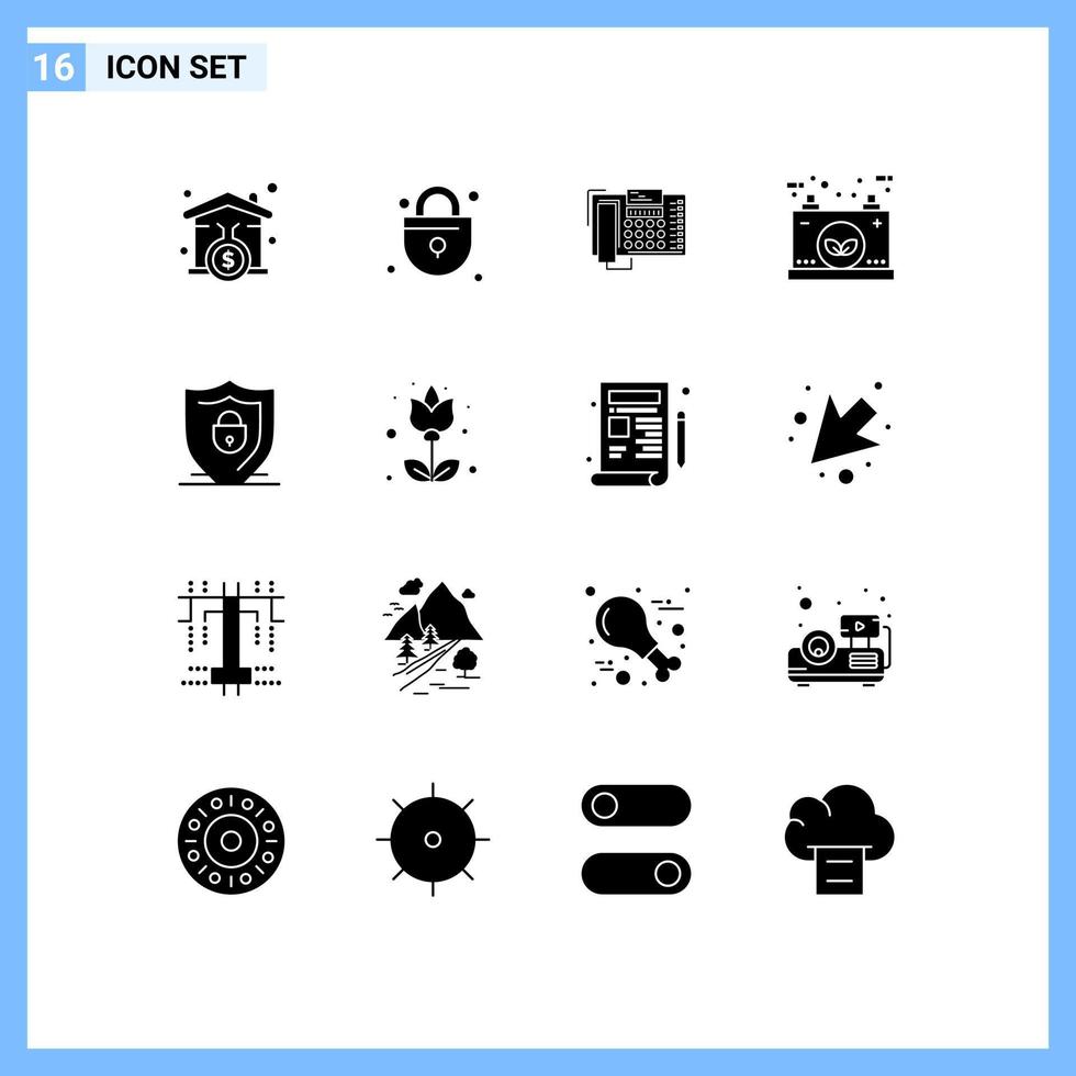 uppsättning av 16 kommersiell fast glyfer packa för internet kraft företag energi batteri redigerbar vektor design element