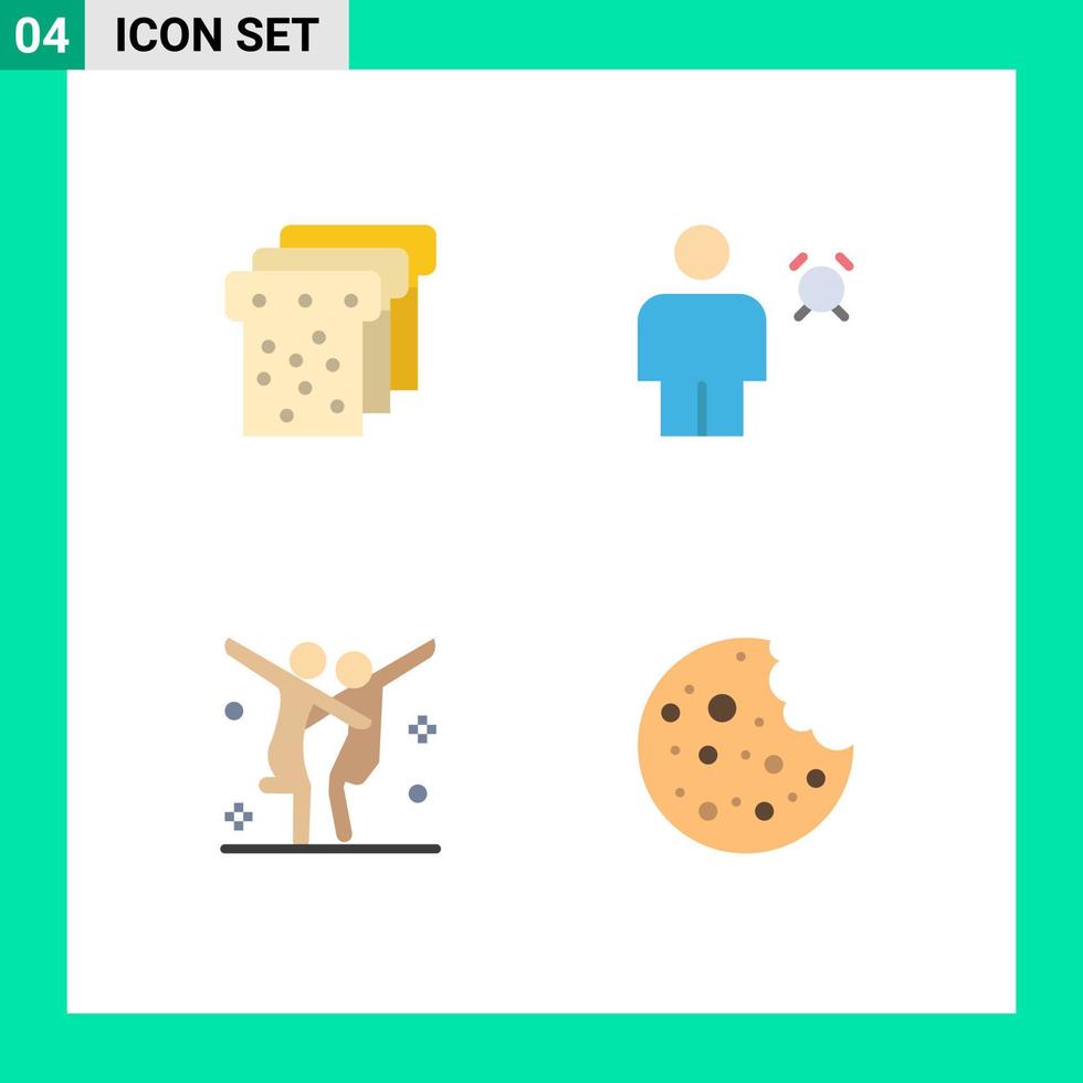 redigerbar vektor linje packa av 4 enkel platt ikoner av bröd koreografi larm mänsklig fest redigerbar vektor design element