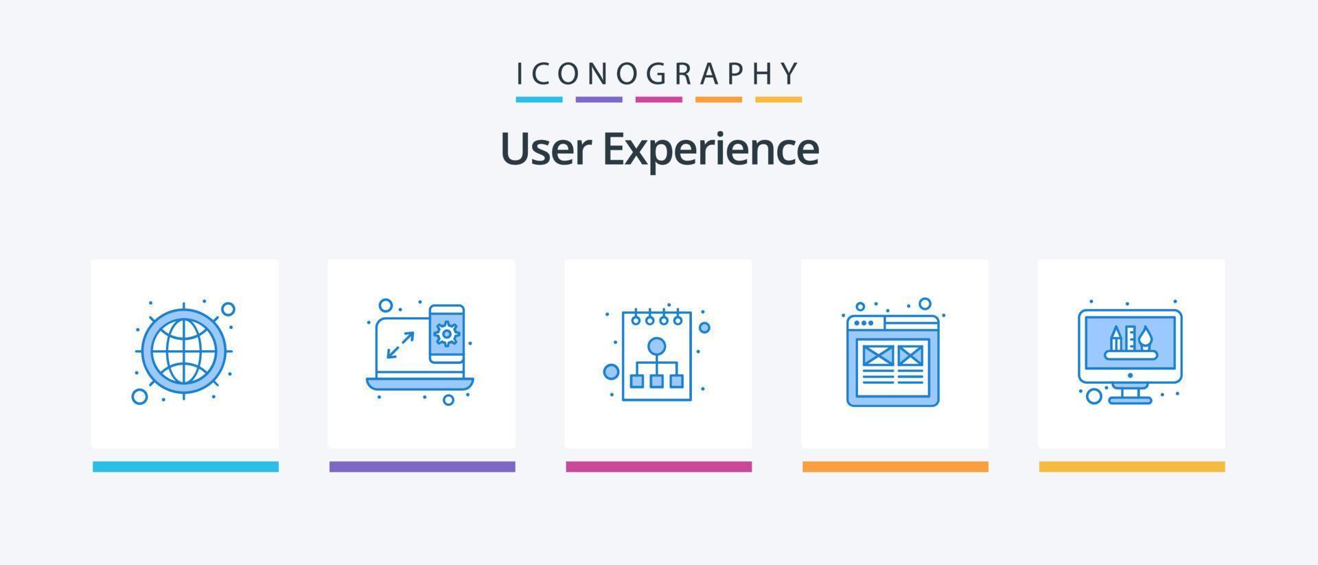 användare erfarenhet blå 5 ikon packa Inklusive utveckling. redigera verktyg. planera. tråd inramning. användare. kreativ ikoner design vektor
