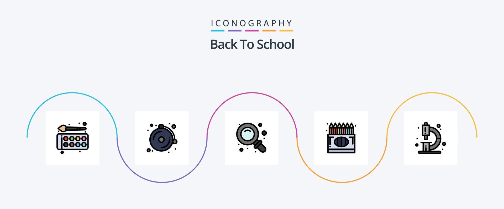 zurück zu Schule Linie gefüllt eben 5 Symbol Pack einschließlich Biologie. Zeichnung. zurück. Wachsmalstift. zurück zu Schule vektor