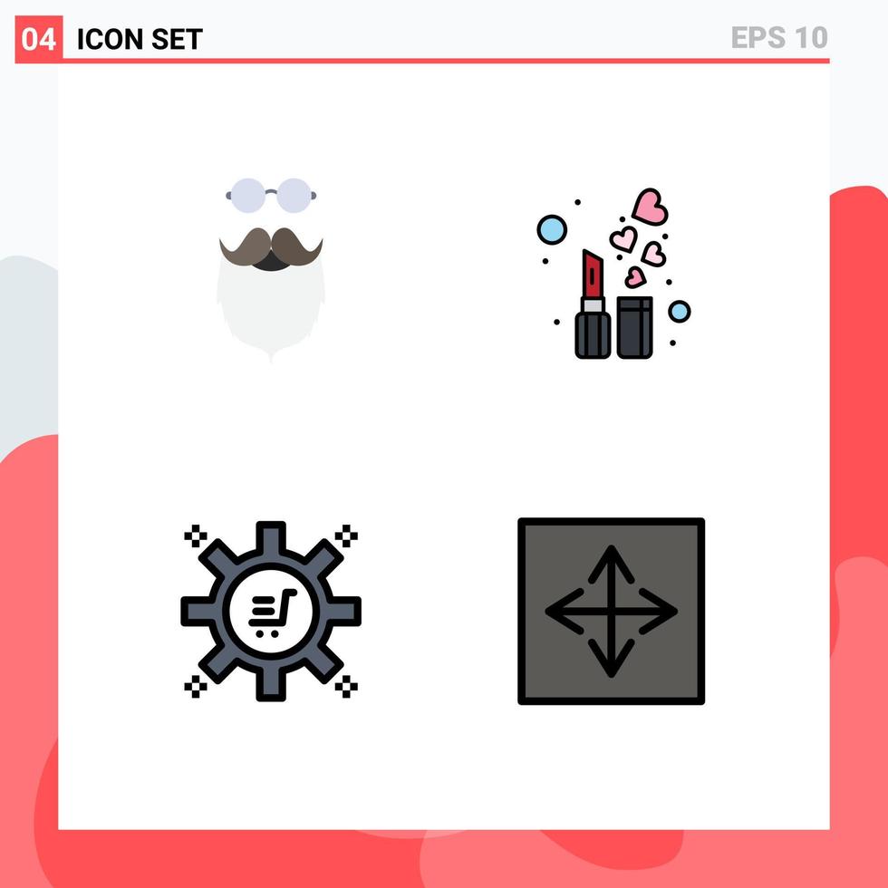 uppsättning av 4 modern ui ikoner symboler tecken för mustasch marknadsföring automatisering bar kosmetisk marknadsföring bearbeta redigerbar vektor design element