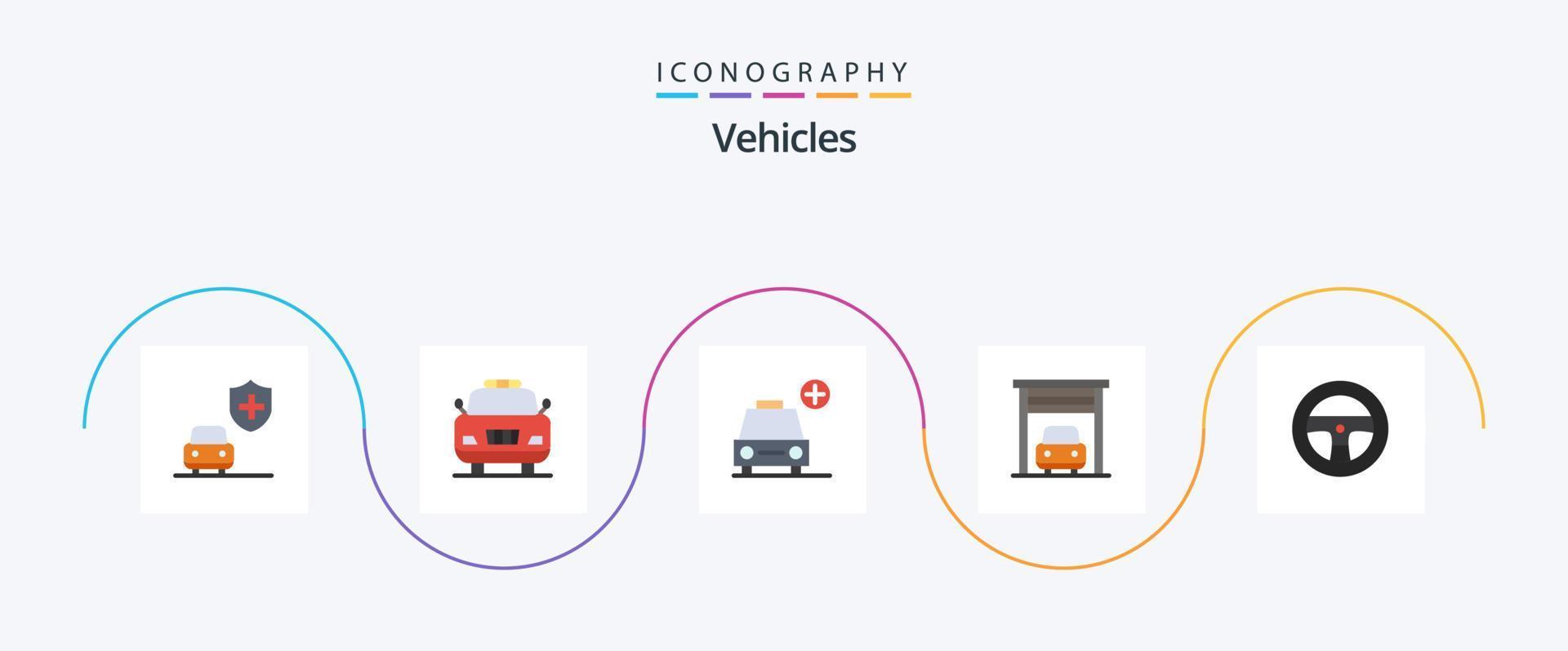 Fahrzeuge eben 5 Symbol Pack einschließlich . Wagen. hinzufügen. Fahrzeuge. Transport vektor