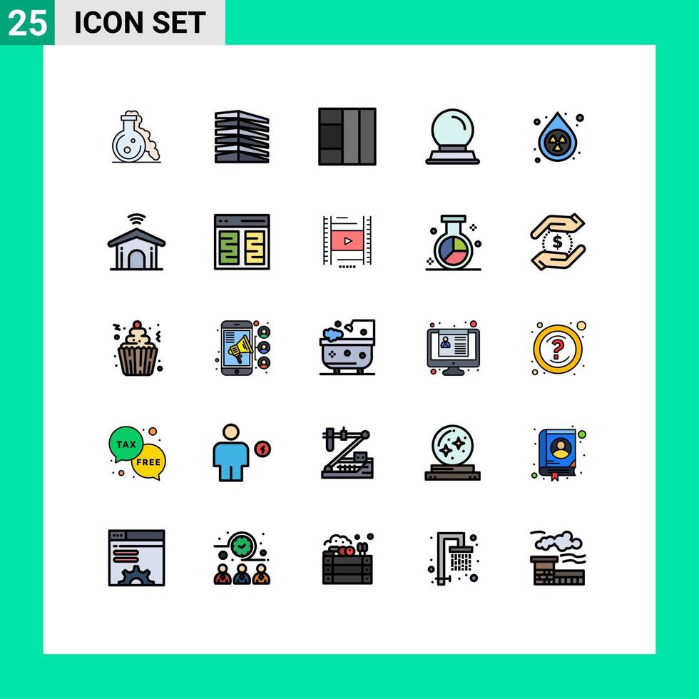 25 fylld linje platt Färg begrepp för webbplatser mobil och appar förorening släppa egendom rena dekoration redigerbar vektor design element