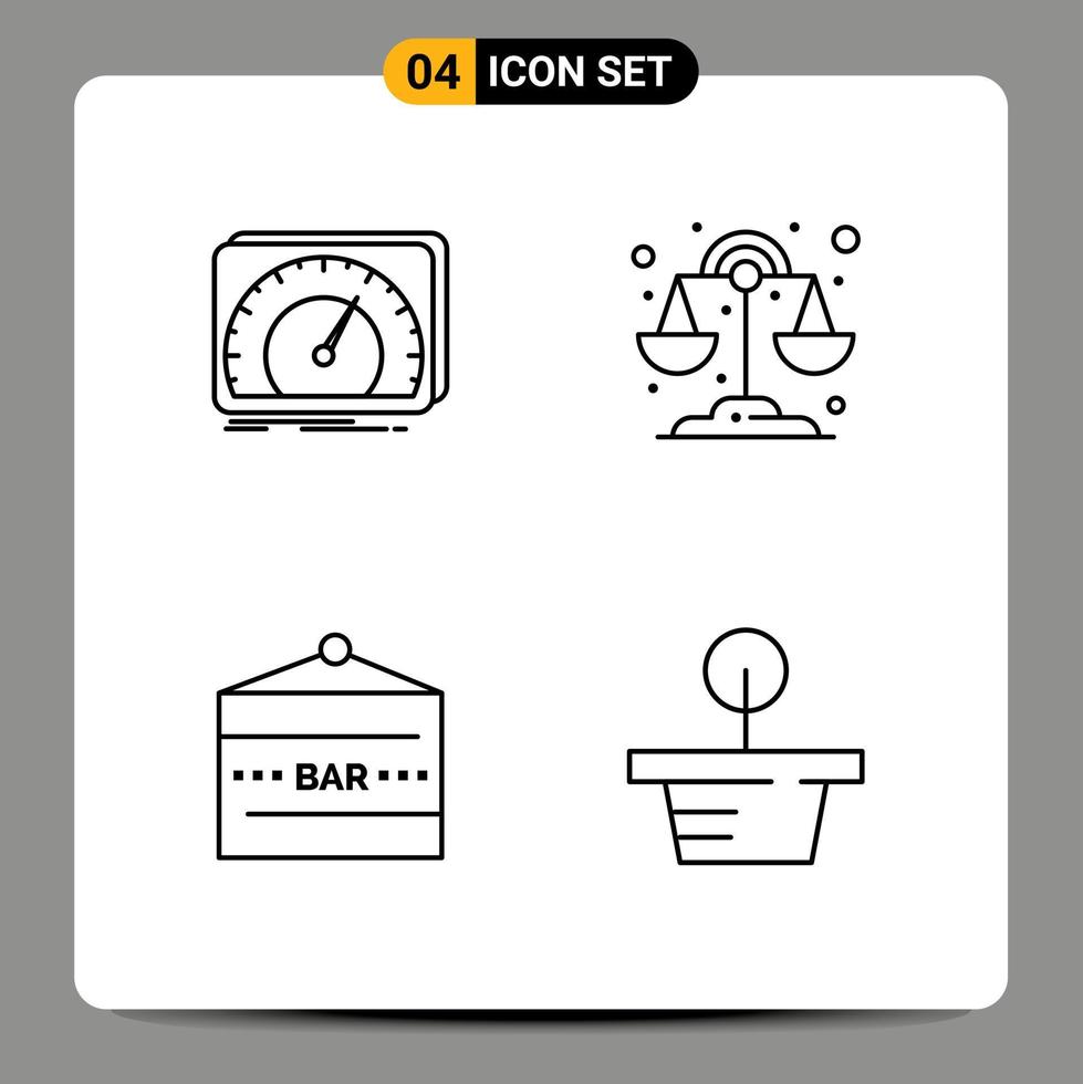4 universell fylld linje platt färger uppsättning för webb och mobil tillämpningar instrumentbräda bar tecken testa libra underhållning redigerbar vektor design element