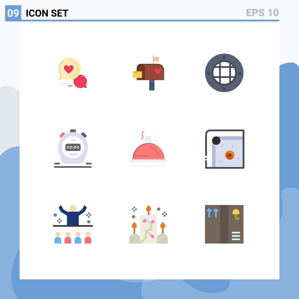9 användare gränssnitt platt Färg packa av modern tecken och symboler av hotell stoppur brev timer ljus redigerbar vektor design element
