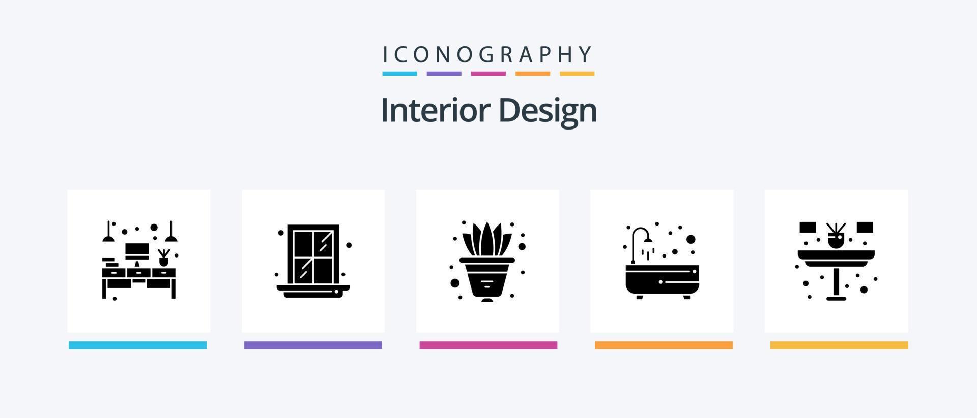 interiör design glyf 5 ikon packa Inklusive blomma. dusch. blomma. koppla av. bad. kreativ ikoner design vektor