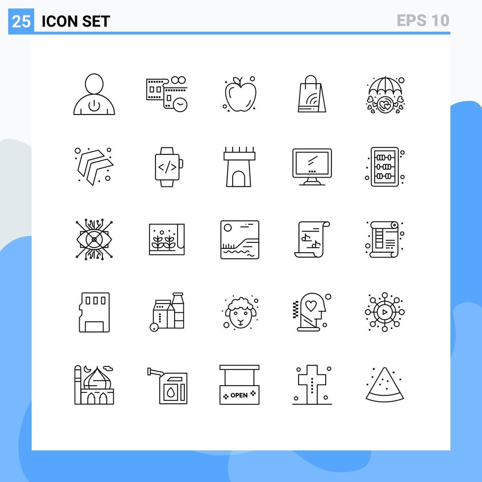 linje packa av 25 universell symboler av i kärlek handla tid wiFi väska redigerbar vektor design element