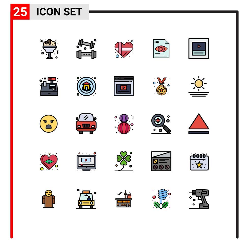 Universal- Symbol Symbole Gruppe von 25 modern gefüllt Linie eben Farben von Spieler Computing Geschenk Auge Datei editierbar Vektor Design Elemente